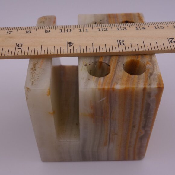Vintage Onyx Marble Granite Stone Pen Pencil Letter Holder Desk Paperweight - Picture 12 of 13